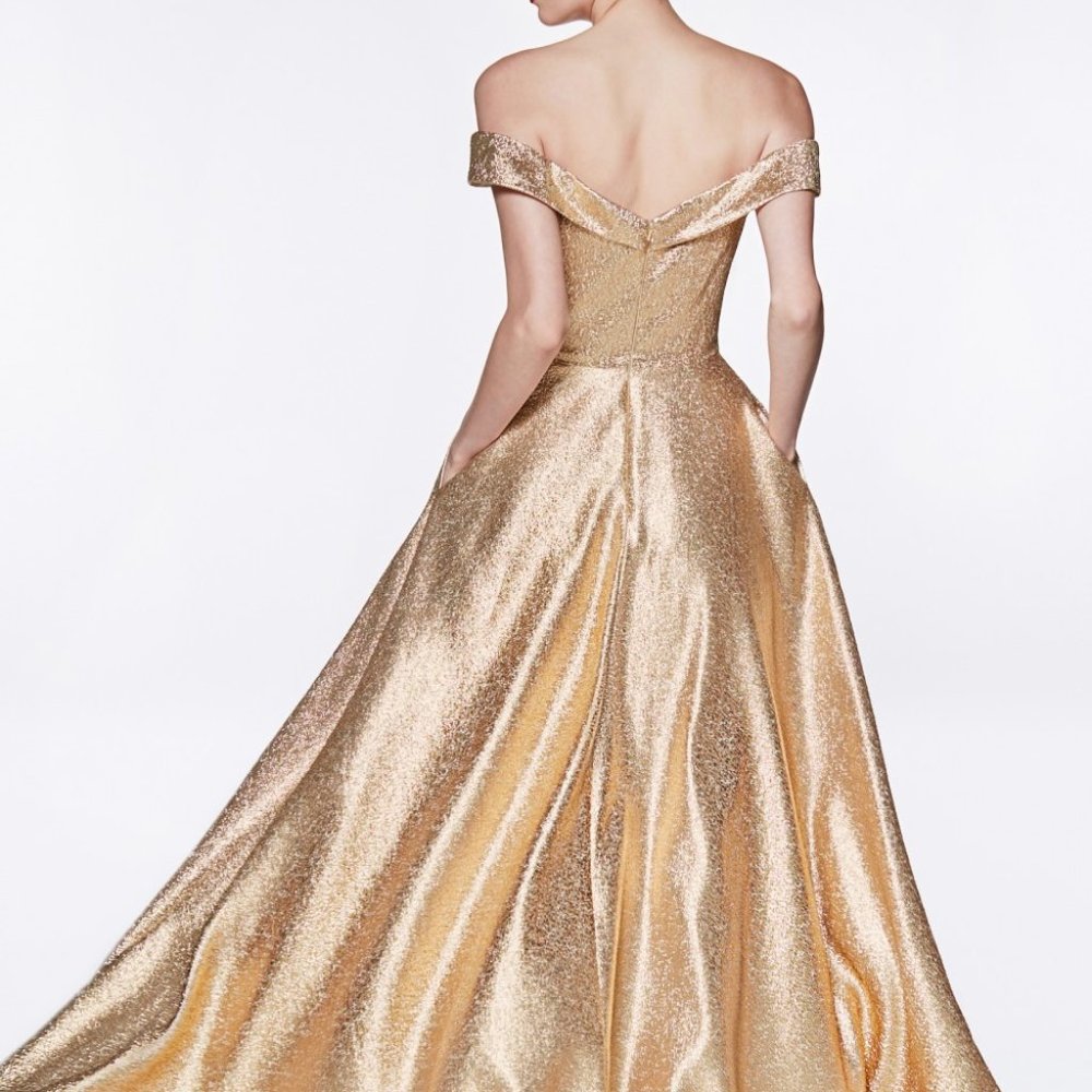 Metallic Off Shoulder Long Evening Dress CDCJ268 - Picture 2 of 7